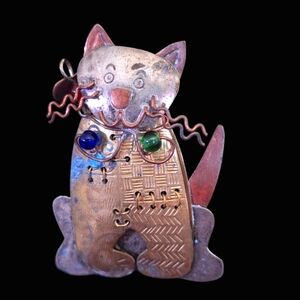 Vintage artisan Cat brooch